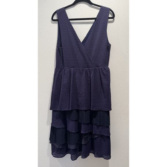 Ric Rac Navy Blue Dress Women’s Size Large Ruffle Layered Anthropologie Tiered - Picture 2 of 5